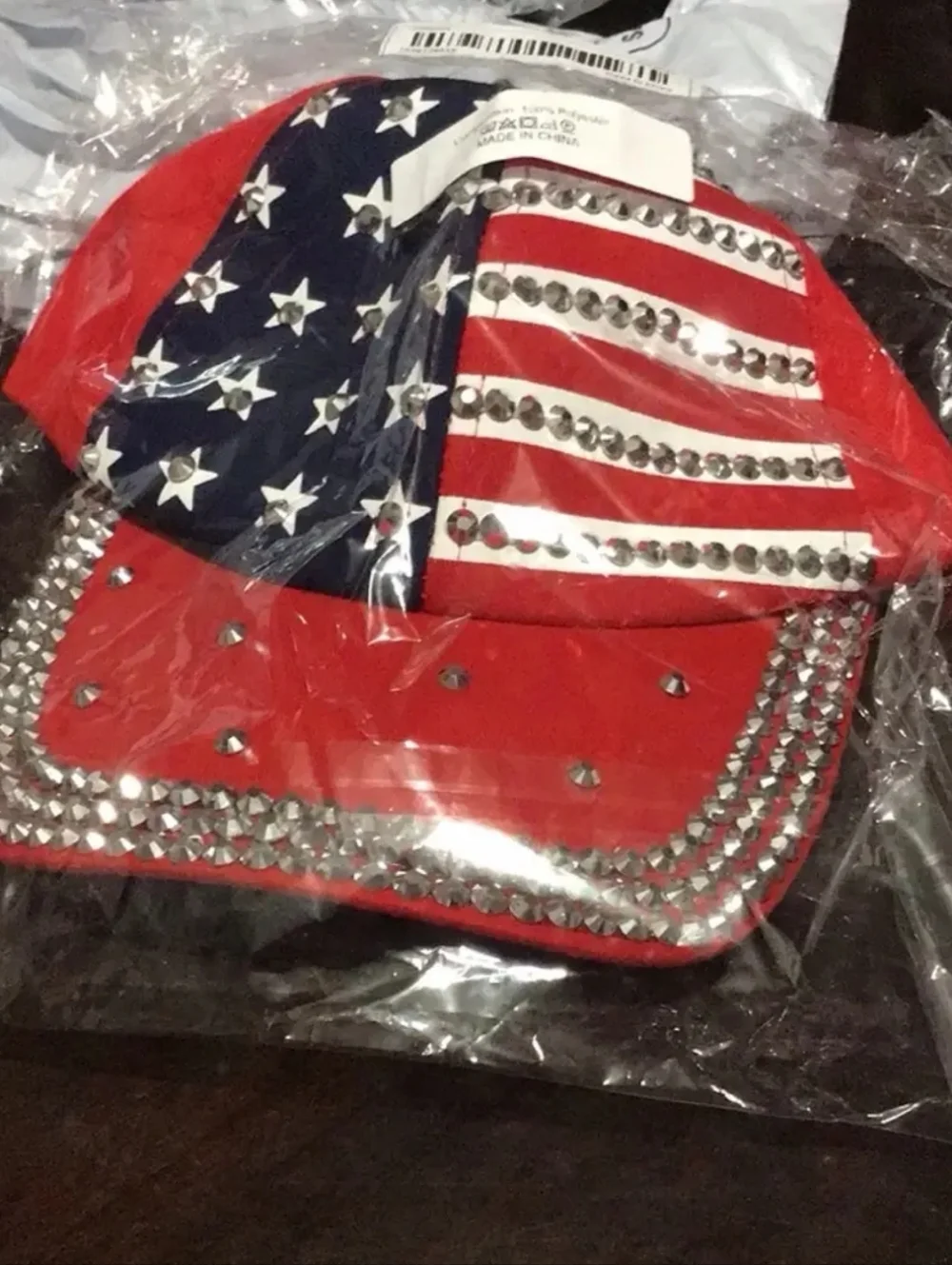 Unisex American Flag Rhinestone Baseball Cap - Red Blue & White